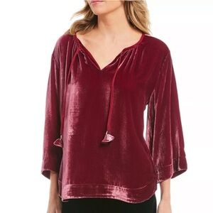 Tommy Bahama Velvet Peasant Blouse in a Berry Pink Color